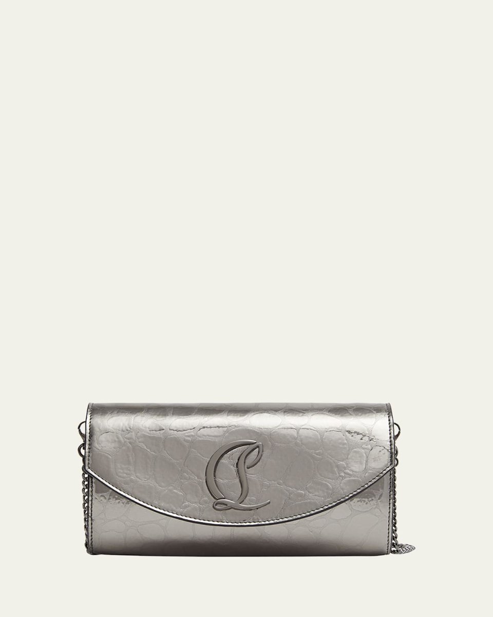 Loubi54 Wallet on Chain in Croc-Embossed Leather